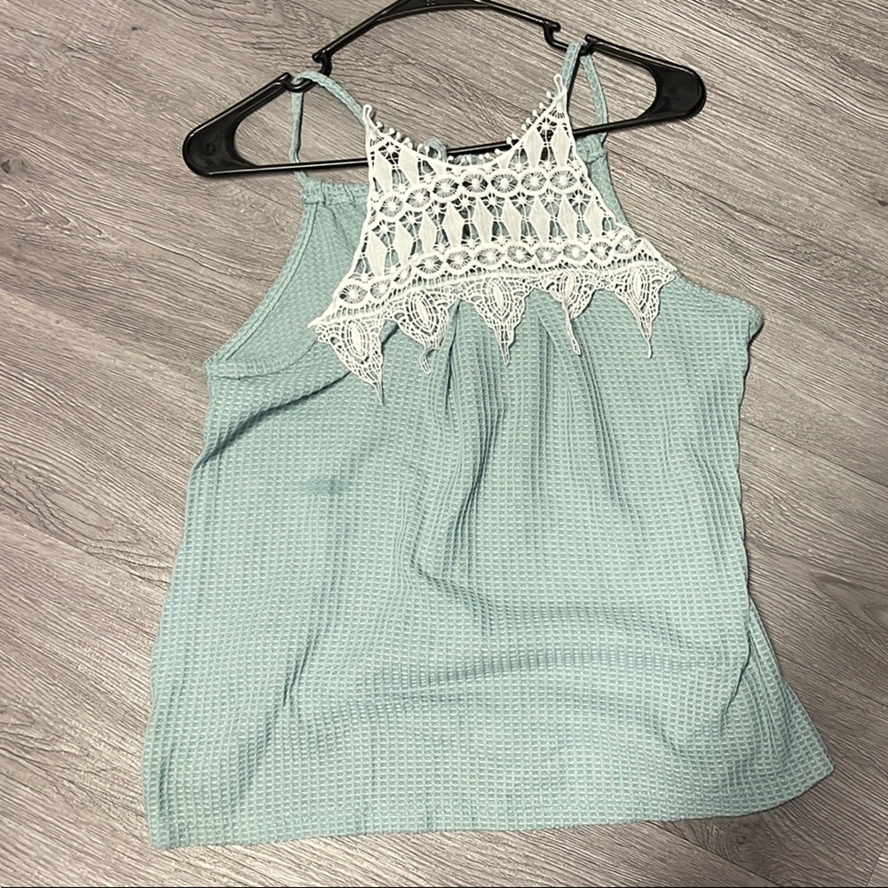 Baby Blue Top with Lace Detail